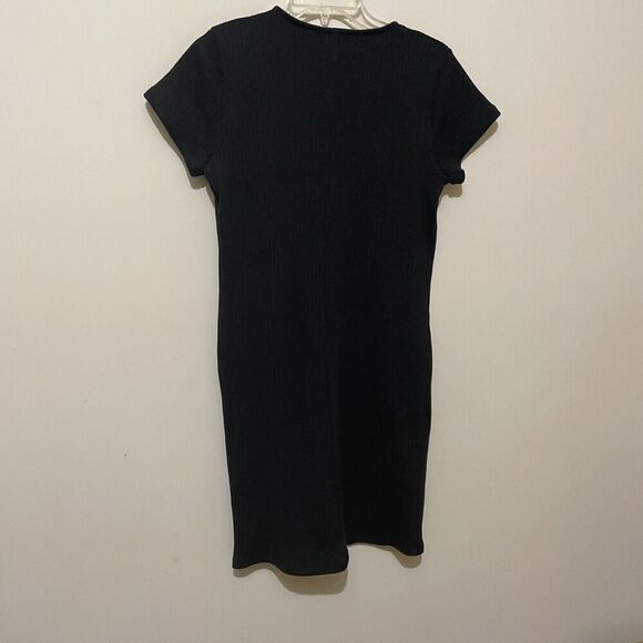 Madewell Dress Size Medium Button Front Ribbed Knit Mini Black Cotton Blend - Picture 4 of 9